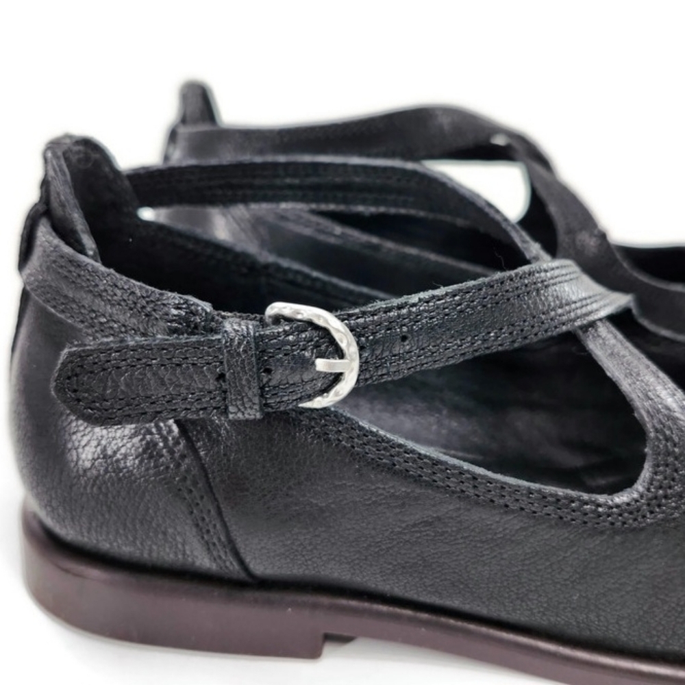 Lucky Brand Necia Black Leather Criss-Cross Mary-Jane Straps Round-Toe Flats - Picture 5 of 12